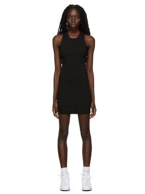 COTTON CITIZEN Ibiza Black Ribbed Knit Raw Trim Mini Tank Dress, Size M